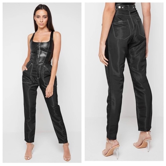 Maniere De Voir Pants - NEW Maniere De Voir Black High Shine Stitch Trousers, US Size 4